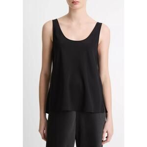NWT Vince Black Sleeveless Scoop Neck Side Slit Silk Tank Top Womens X-Small